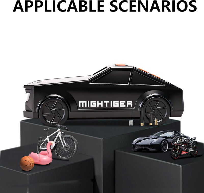Mightiger Car-Shaped Air Pump with Bluetooth, 3 * 1800mAh Battery, Tire Inflator Portable Air Compressor withDigital Gauge, Fast Inflation for Car Tires, Balls, Bikes, Motorcycles (1800mAh*3) - Image 3